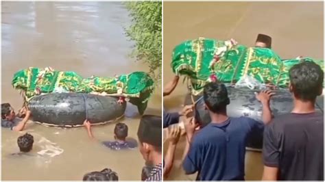 MIRIS Warga Nekat Berenang Antar Jenazah Seberangi Sungai Di Lampung