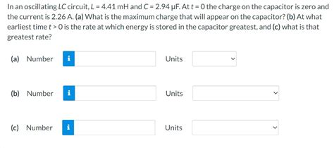 Solved In An Oscillating Lc Circuit L Mh And C F Chegg