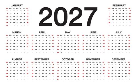 Vector De Plantilla De Calendario 2027 7620909 Vector En Vecteezy