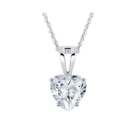 1ct Diamond Solitaire Heart Shape Pendant Necklace And Chain 14k White