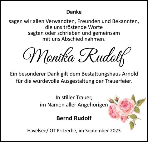 Traueranzeigen Von Monika Rudolf M Rkische Onlinezeitung Trauerportal