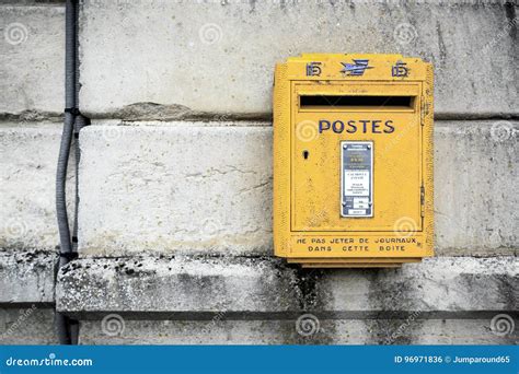 Yellow Mailbox Editorial Photo Image Of France Lettres 96971836