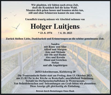 Traueranzeigen Von Holger Luitjens Nordwest Trauer De