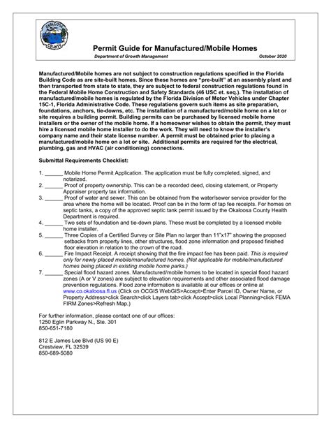 Okaloosa County Florida Mobile Home Permit Application Fill Out Sign Online And Download Pdf