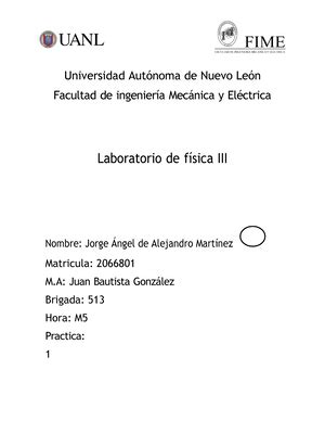 Practica 7 Lab Fisica 4 2048010 UNIVERSIDAD AUTONOMA DE NUEVO LEON