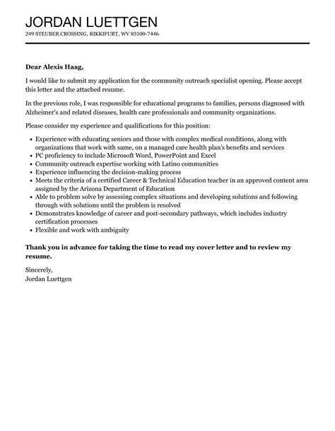 Community Outreach Specialist Cover Letter Velvet Jobs