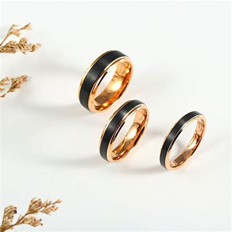 Classic Rose Gold And Black Tungsten Carbide Unisex Wedding Rings From