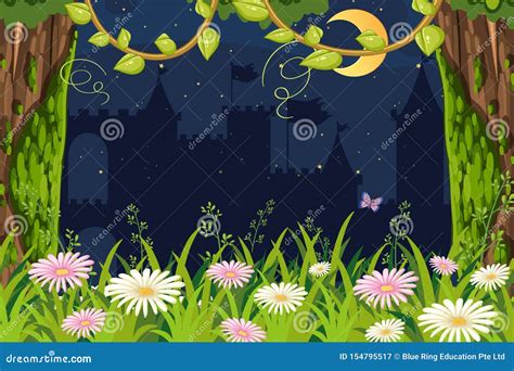 Background Design of Landscape with Garden at Night Stock Vector ...