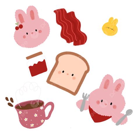 Pink Rabbit Breakfast Sticker Rabbit Clipart Breakfast Clipart