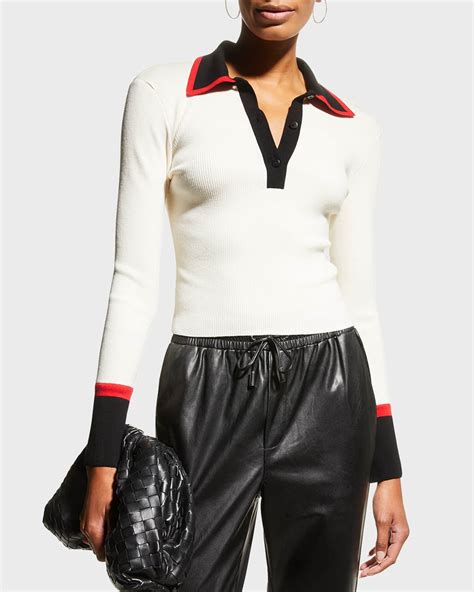 Alice Olivia Pia Ribbed Polo Shirt Neiman Marcus