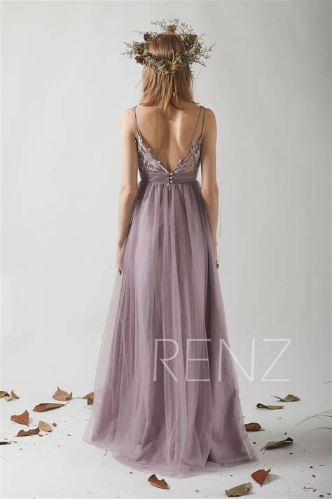 Bridesmaid Dress Dark Mauve Tulle Dresswedding Dressruched V Etsy