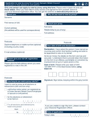 Fillable Online Application To Vote By Proxy For A Crown Servant Gov