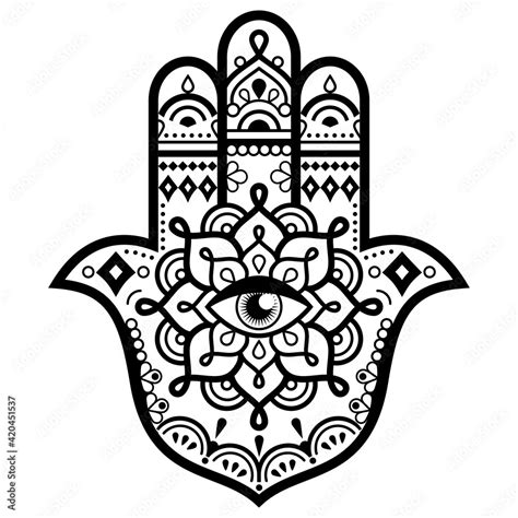 Hamsa Hand With Mandala Vector Design Decorative Evil Eye Symbol Of