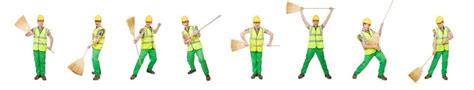 The Funny Janitor With Broom Isolated On White Funny Janitor With Broom Isolated On White Photo ...