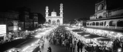 Dazzling Night Bazaar In Hyderabad India Illuminated Premium Ai