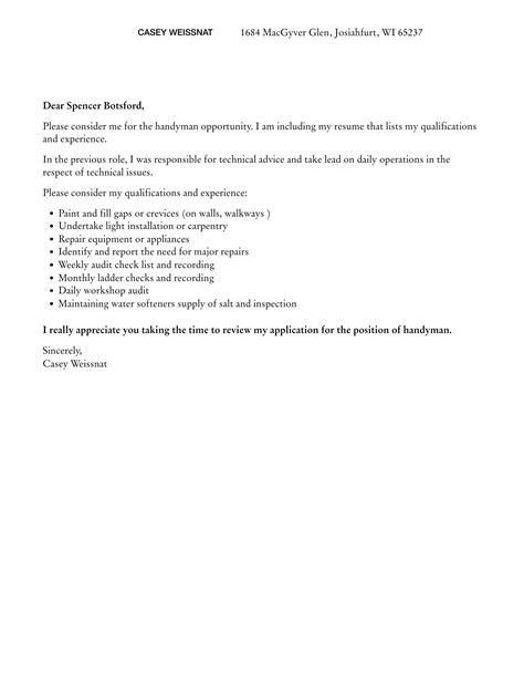 Handyman Cover Letter Velvet Jobs