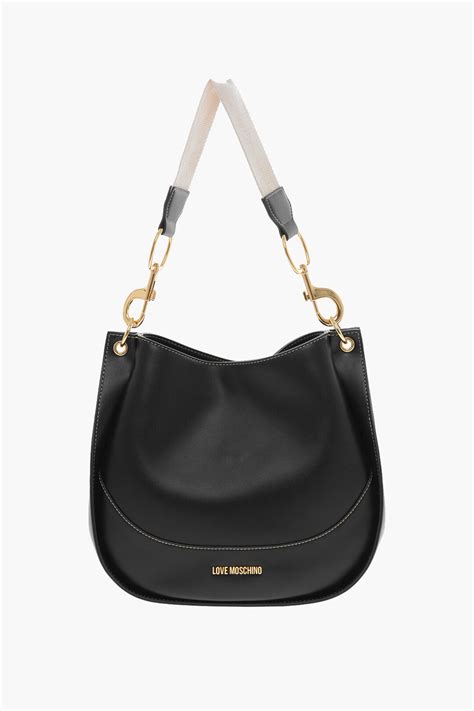 Moschino Love Faux Leather Hobo Bag With Golden Lettering Logo Women