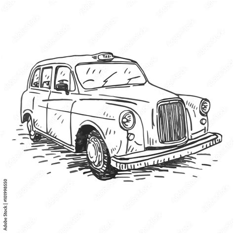 Retro Taxi Vintage Transport Old Times Vector Hand Drawn Sketch