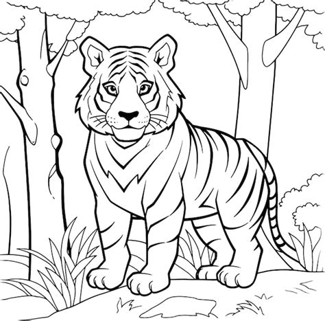 A Tiger um livro de colorir para crianças fácil de colorir ilustração