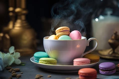 Premium Ai Image Sweet And Colourful French Macaroons On Retrovintage