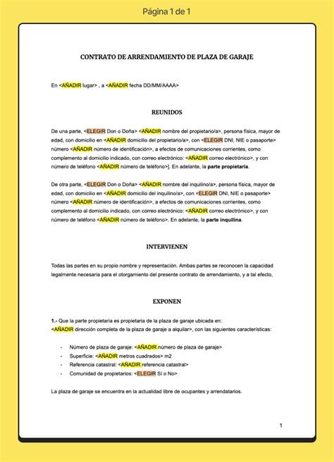 Modelo Contrato Alquiler Plaza De Garaje Contrato De Arrendamiento De