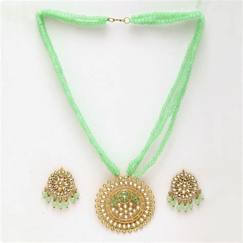 Buy Karatcart Gold Plated Antique Lime Green Kundan Rani Haar Beaded