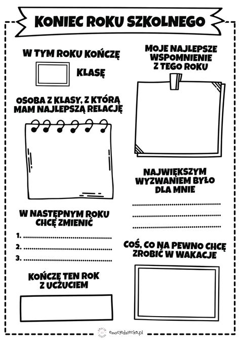 Koniec Roku Szkolnego Karta Pracy Emocje Dziecka