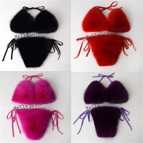 Colors Real Fox Fur Bikini Set Fluffy Bra Set For Women Etsy Uk