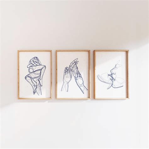 Erotic Art Triptych Sensual Hands Minimalist Bedroom Decor Romantic Couples Gift Nude