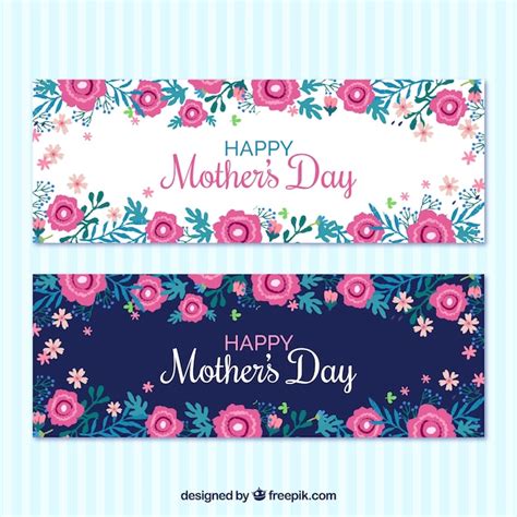 Great Mothers Day Banners With Pink Flowers Vector Free Download