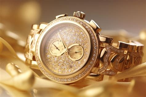 Premium AI Image | A gold watch with diamonds and diamonds on it.