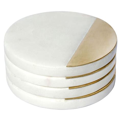 White Marble Brass Inlay Coaster Set Of 4 At Home 80s Retro Retro