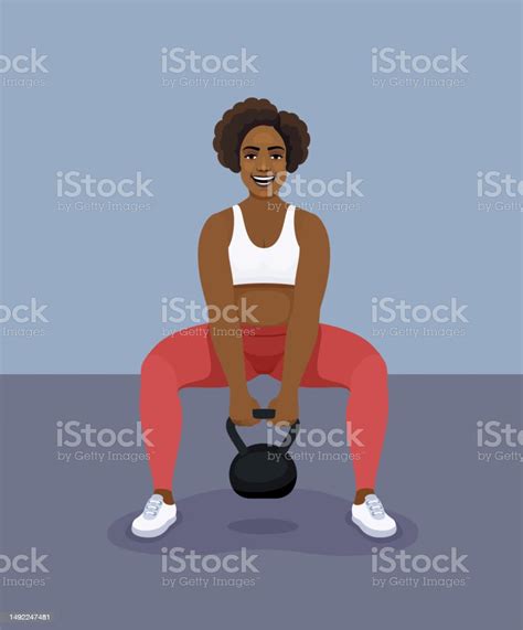 Fit Woman Lifting Heavy Weight Kettle Bell At Gym Stock Illustration