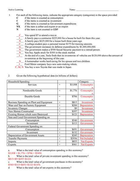 Real Gdp Answers Gdp Assignment Active Learning Name