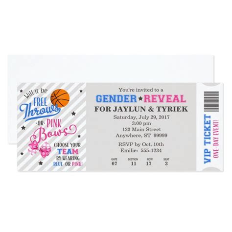 Free Throws Or Pink Bows Gender Reveal Ticket Invitation Zazzle