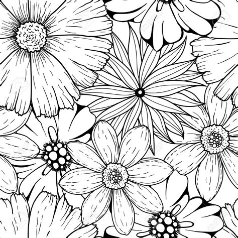 Vector seamless pattern of hand drawn colorless black white flowers ...