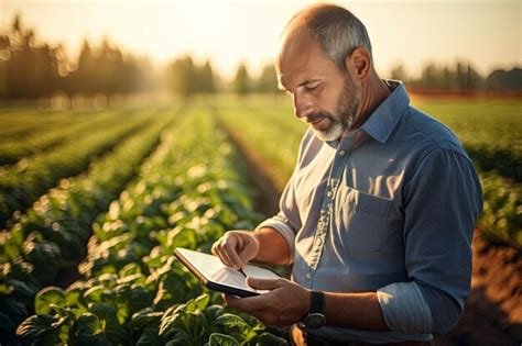 Premium Photo Farmer Using Digital Tablet Inspecting Fresh Vegetable