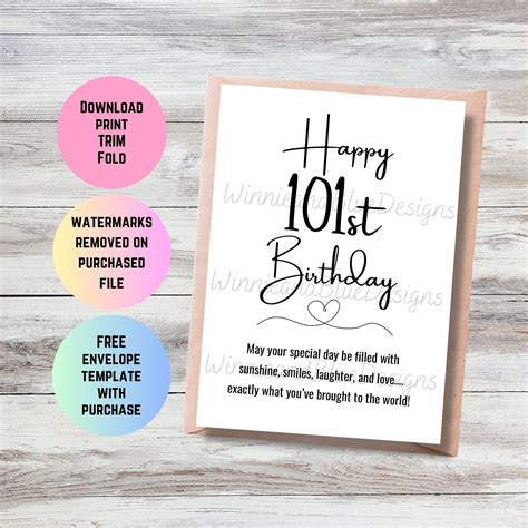 Printable 101st Birthday Card Milestone Birthday Card For Grandma Or