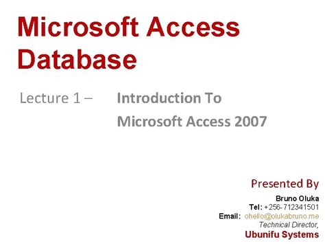 Microsoft Access Database Lecture 1 Introduction To Microsoft