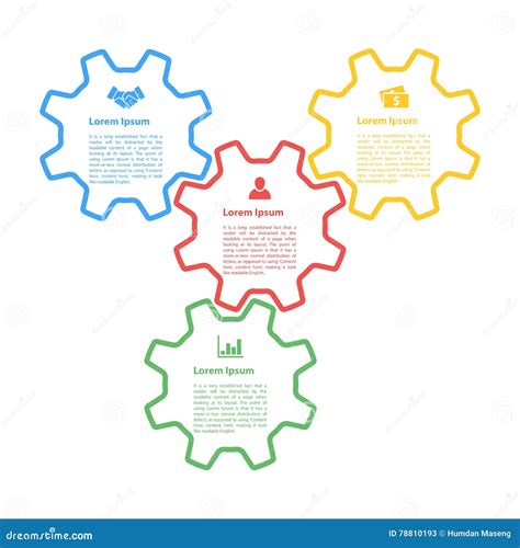 Concepto De Infographic Línea Proceso De Cuatro Engranajes Del