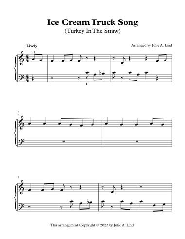 Ice Cream Truck Song (Turkey in the Straw): Free easy Sheet Music for Piano