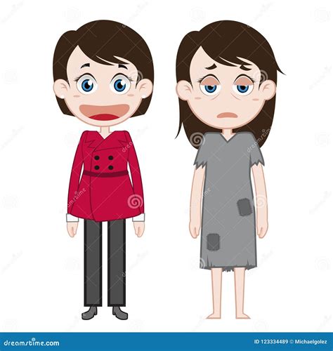 Cartoon Illustration Of A Female Rich And Poor Kid Stock Vector