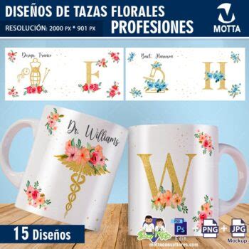 PLANTILLAS PARA TAZAS DE PROFESIONES CON FLORES