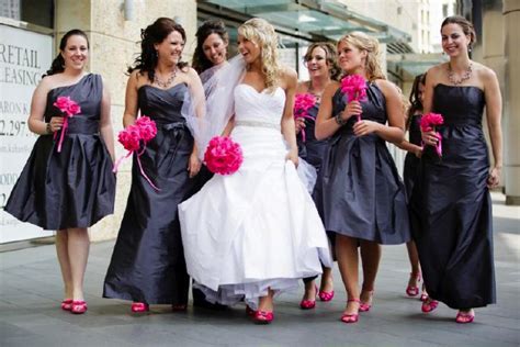 Charcoal And Hot Pink Bridesmaids Gray Wedding Inspiration Hot Pink