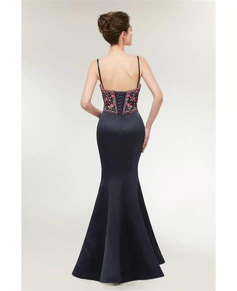 Black Long Slim Trumpet Prom Dress With Embroidery Bodice C0020