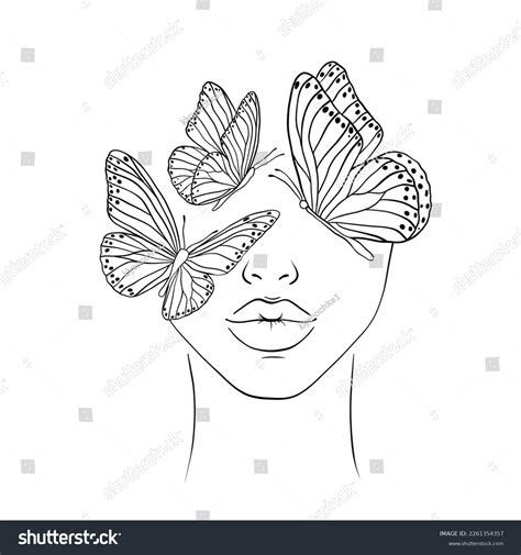 Woman Face Butterflies Modern Fashion Illustration Stock Vector