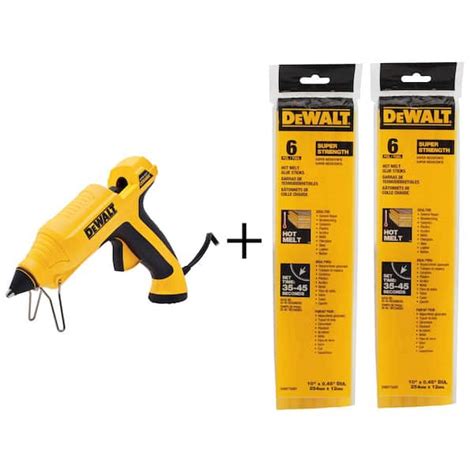 DEWALT Ceramic Rapid Heat Full Size Glue Gun And 2 10 In X 7 16 In Diameter Hot Melt Full