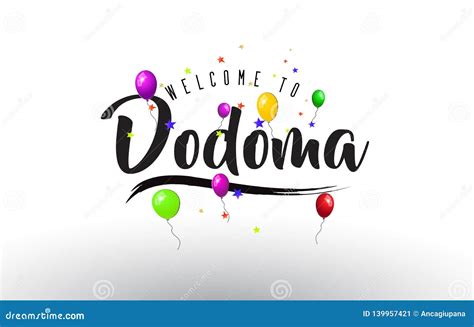 Dodoma Welcome To Word Text With Handwritten Font And Red Hearts Square Cartoon Vector