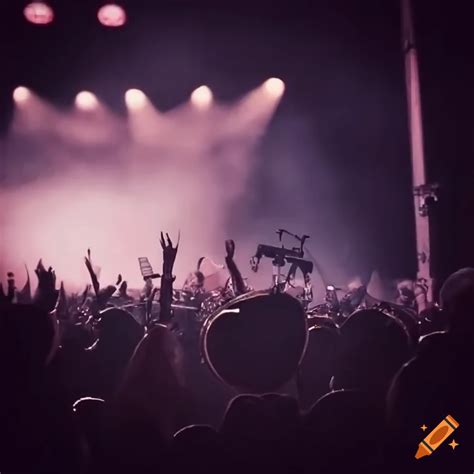 Rock Concert Stage With Empty Chair And Microphone Audience In