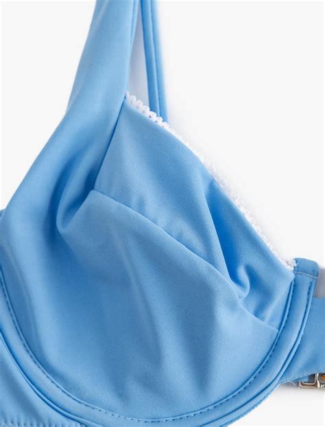Mavi Kadın Koton X Sibil Çetinkaya Bikini Üstü Dantel Şeritli Balenli 4SAK10174MM Koton